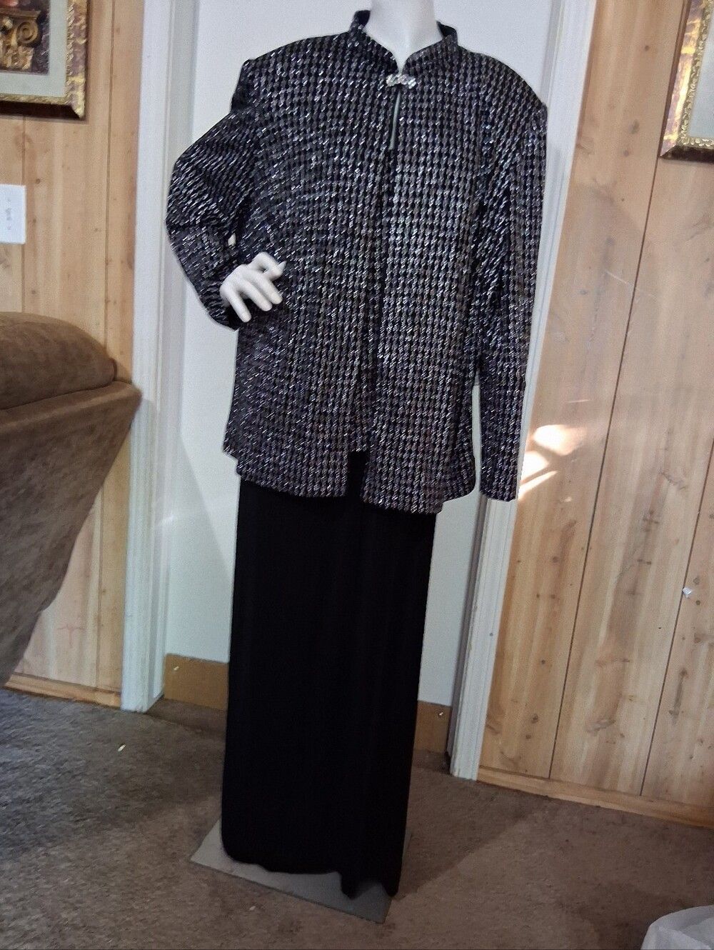 Alex Evenings Black Dress & Jacket with Silver Embellishment Size 20W